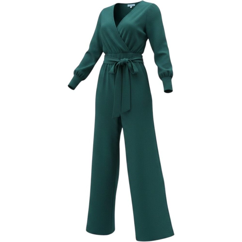 She + Sky Jumpsuit Women Medium Emerald Green Belted Wide Leg SL8474